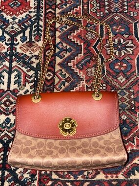 Coach Parker Convertable Bag Colorblock Signature Canvas and Tea Rose Closure